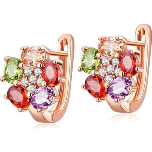 FYM High Quality Rose Gold Color Flower Shape Cubic Zircon Crystal Earring Wedding Hoop Earrings For Women Party Bijoux Jewelry