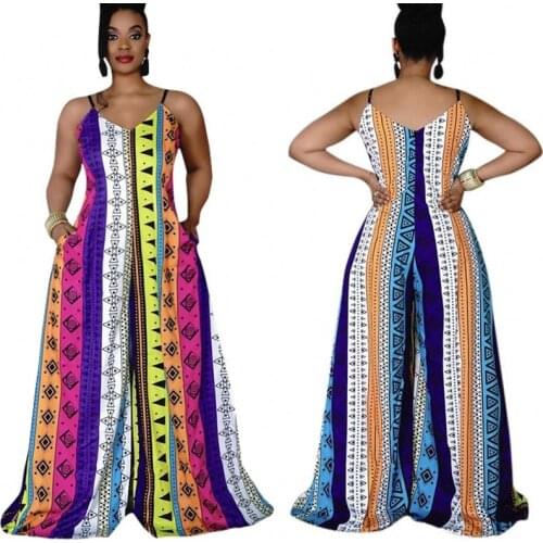 Sexy Suspender Jumpsuit African Clothing Casual Women With Pockets 2021 Summer Dashiki Print Fashion Ladies Loose Trousers S-2XL