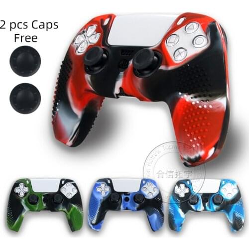 Anti-Slip Camouflage Handle Sleeve Silicone Case Dustproof Skin Protective Cover for Play Station 5 Gamepad with 2 Joystick caps