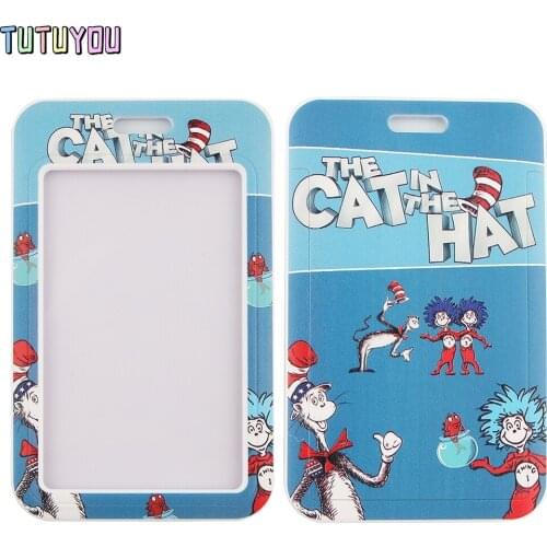 1pc PC2469 Cat And The Hat Cartoon Card Holder ID Holder Bus Card Holder Staff Card With Lanyard Fashion Gifts