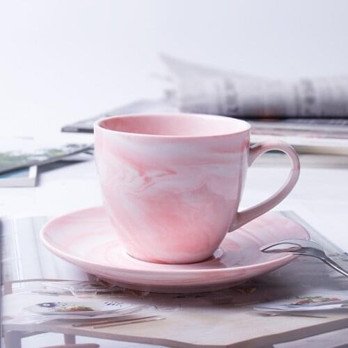 1 Pc Modern Minimalist Marbled Ceramic Coffee Cup Set Porcelain Tea Cup & Saucer Set For Gift Blue/Green/Pink