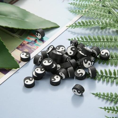 100 Pcs Yin Yang Disc Spacer Beads 10 mm Soft Pottery Yin Yang Beads Tai Chi Spacer Beads for Women Jewelry Making B03B