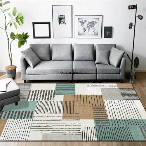 200*300 Japanese casual geometric brown yellow green block stitching black line living room bedroom bedside carpet floor mat