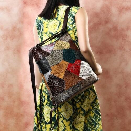 2020the New Womens Genuine Leather Handbag Outdoor Trendy Vertical Ethnic Style Embossed Bucket Bag Shoulder Bag Free Delivery