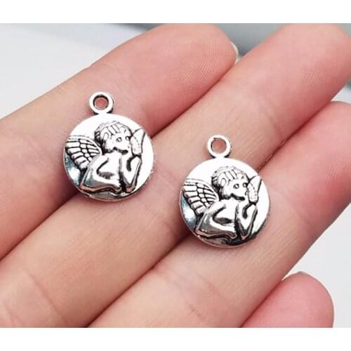 30pcs/lot--15mm, angel cham,Antique silver plated Round Guardian Angel Charms,DIY supplies, Jewelry accessories
