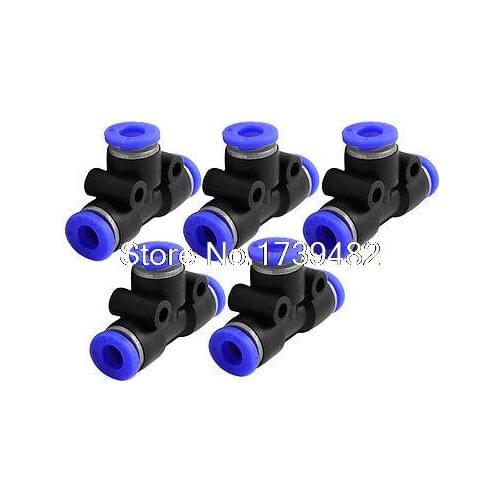 6mm Connecting Dia Tee Shape Air Pneumatic Quick Fittings Jointer 5 Pieces