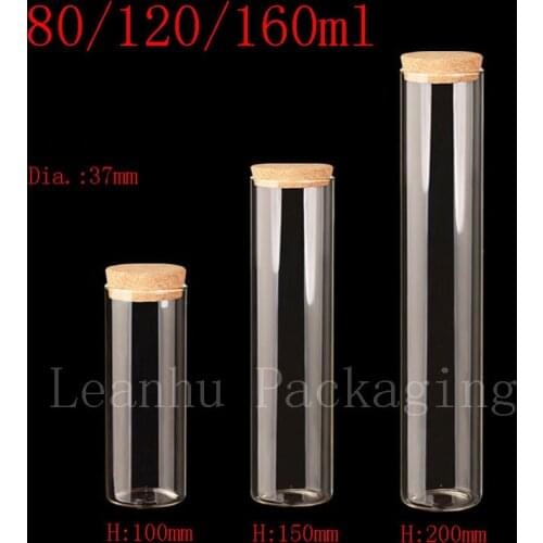 80ml 120ml 160ml Empty Glass Display Bottle With Cork, Food Glass Cosmetic Container,Food Glass Corked Tube Wishing Bottles