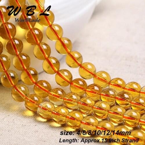 WarBLade Natural Stone Beads Round Yellow Crystal Loose Beads For DIY Bracelet Jewelry Making 4mm 6mm 8mm 10mm 12mm 14mm
