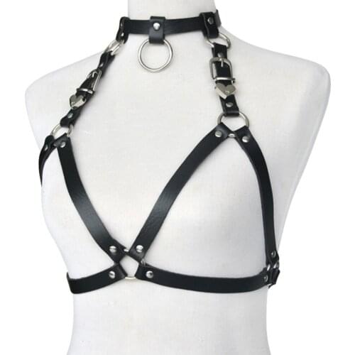 European and American fashion PU leather collar necklace punk street pat chain O collar neck neck chain harness