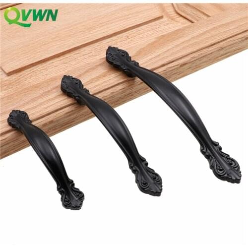 QVWN American Style Black Cabinet Handles Solid Zinc alloy Kitchen Cupboard Pulls Drawer Knobs Furniture Handle Hardware