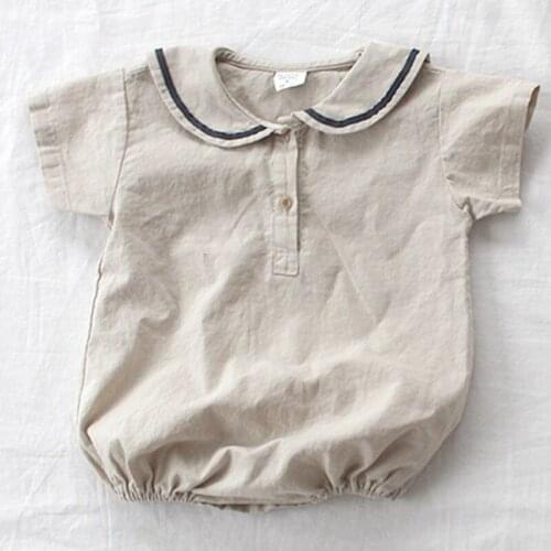 Korean Japan Style 2021 New Summer Navy collar Toddler Girl Boys Romper Newborn Baby Jumpsuit Cotton Short sleeve T-shirt Romper
