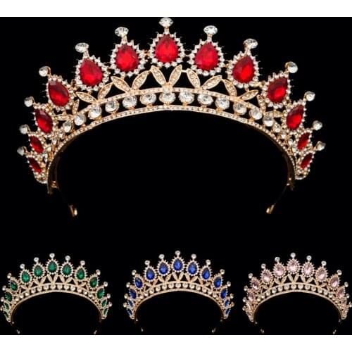 2019 New Baroque Vintage Light Gold Pink Crystal Tiara Crown Wedding Hair Jewelry Bridal Headbands for Queen Bride Headpiece
