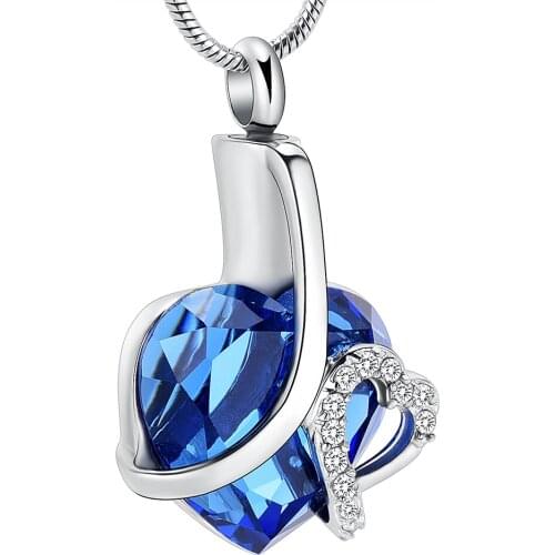 K12465 Always in My Heart Cremation Jewelry for Ashes Crystal Inlay Birthstone Stainless Steel Keepsake Memorial Urn Necklace