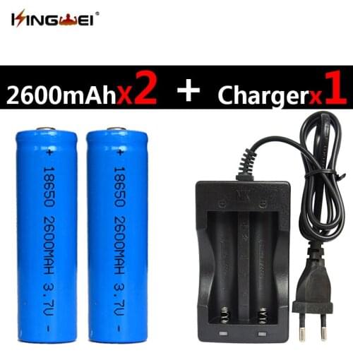 KingWei 2Pcs 18650 Rechargeable Li-ion 2600mah Battery +one NK-809 Universal Double Battery Charger for Flashlight Headlight
