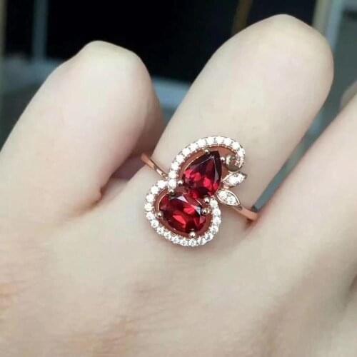 Inlaid Emerald Fulu Open Ring Female Pomegranate Red Gourd Ring Wedding Party Ring Jewelry colorful Stone Rings for Women