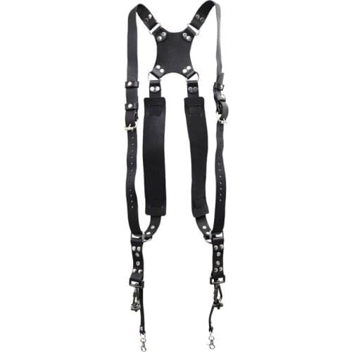 Camera Strap Leather Double Shoulder Leather Harness Strap Photography Gear for DSLR/SLR Camera