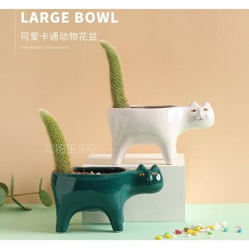 Creative Cute Cat Tail Flower Pot Ceramic Personality Cartoon Animal Simple Succulent Monkey Tail Saguaro Flower Pot