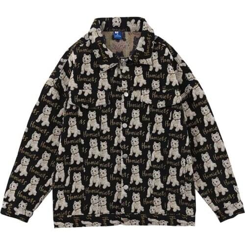 Hip Hop Animal Printed Denim Jackets Men Harakuju Loose Streetwear Outwear Tops Casual Clothing Streetwear