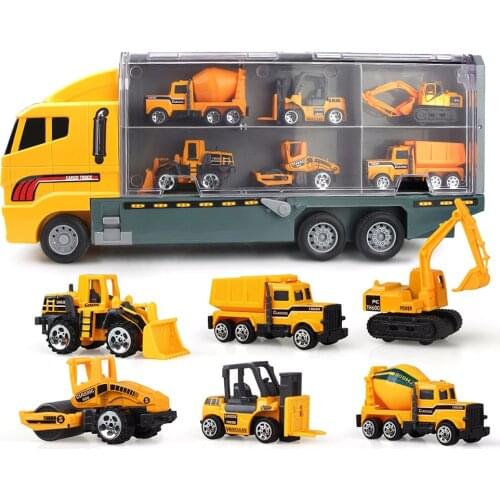 6 In 1 Alloy Die-Cast Construction Truck with a Forklift Bulldozer Road Roller Mixer Truck Dump Truck and Excavator Car