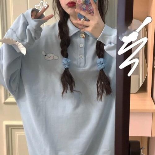 QWEEK Kawaii Hoodies for Girls Anime Polo Sweatshirt Women Long Sleeve Pink Pullovers Harajuku Sportswear Kpop Soft Cute Tops