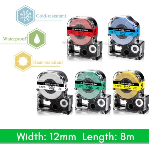 A ABCOLOR Multicolor 6/9/12mm Compatible SS12KW SS9KW SS6KW LC-4WBN9 for Epson LW-300 LW-400 LW-600P LW-700 Label Maker SC12YW