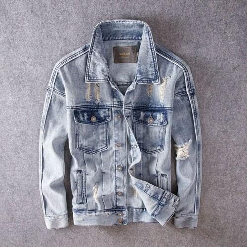 Designer Men Jackets High Quality Destroyed Newly Ripped Denim Jacket Men Biker Coats Fashion Streetwear Hip Hop Jackets Hombre