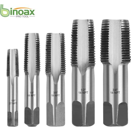 BINOAX 5 PCS NPT Pipe Tap Set Metal Screw Thread 1/8" 1/4" 3/8" 1/2" 3/4"