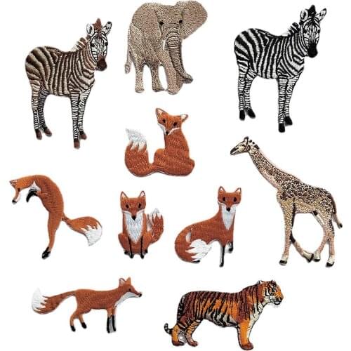 Elephant Animals Patch Applique Tiger Zebra Iron on Clothing Patches Embroidered Backpack Stickers Decoration Stickers Acces