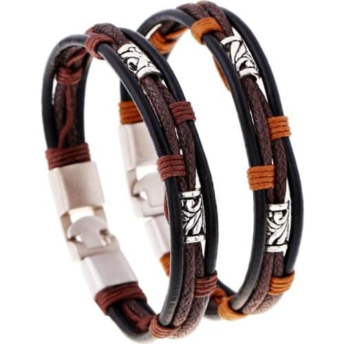 Antique Silver Plated Handmade Weave Bracelet Fashion Cowhide Leather Bracelet