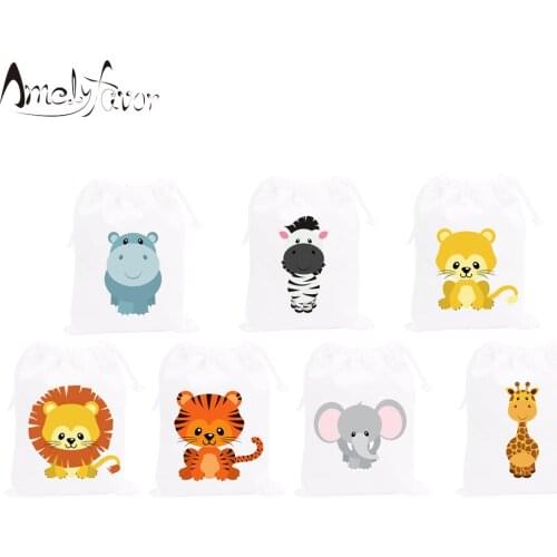 Safari Animal Theme Party Bag Gift Candy Bags Custom Animals Kids Birthday Party Event Decorations Party Container Supplies 7PCS