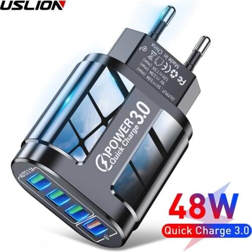 USLION USB Charger 4 Ports EU/US Quick Charge 3.0 48W Fast Charging Wall Charger Adapter For Samsung Xiaomi Mobile Phone Charger