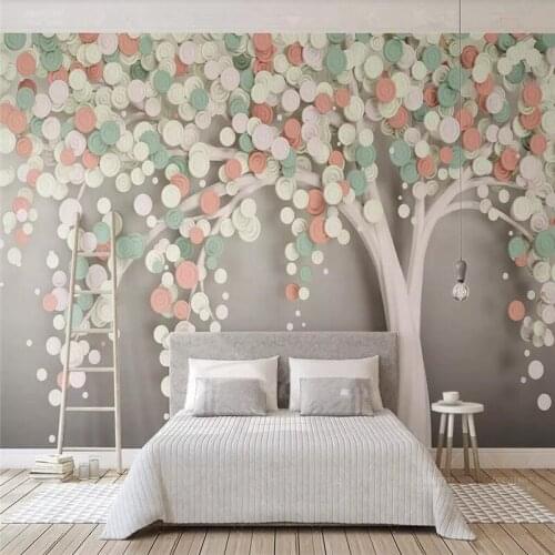 Modern candy color tree TV background wall professional production mural factory wallpaper wholesale wallpaper (to map custom)