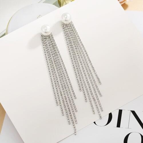 Bridal Wedding Crystal Pearl Drop Earrings for Women Statement Big Long Tassel Earring pendientes Cocktail Party Jewelry Gift