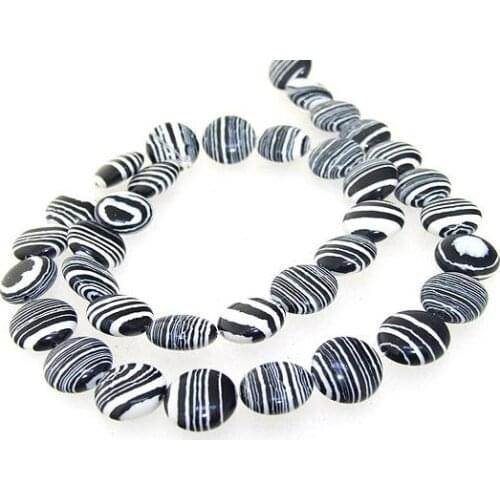 Unique Pearls jewellery Store Round White Black Malachite Jasper 12mm Gemstone Loose Beads One Full Strand 15'' LC3-0285