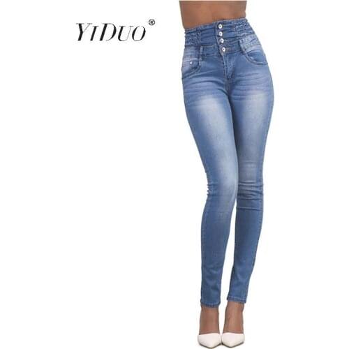 YiDuo Woman Denim Pencil Pants Stretch Jeans Casual High Waist Pants Daily Fashion Lady Plus Size Jeans Pants Black Blue 2020