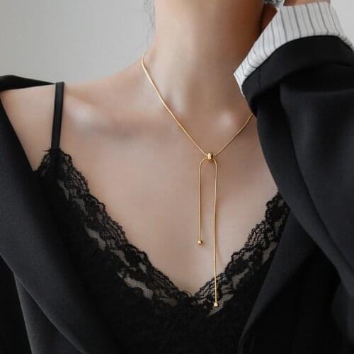 YUN RUO 2020 Simple Fashion Yellow Gold Color Adjustable Snake Chain Necklace Titanium Steel Jewelry Woman Accessory Never Fade