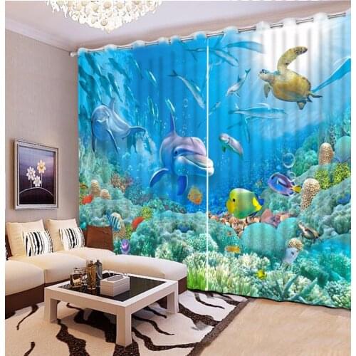 Drapes Cortinas Blackout curtain Dolphin Coral Curtains For Bedroom Custom Any Size Curtain Blackout Curtain Living Room