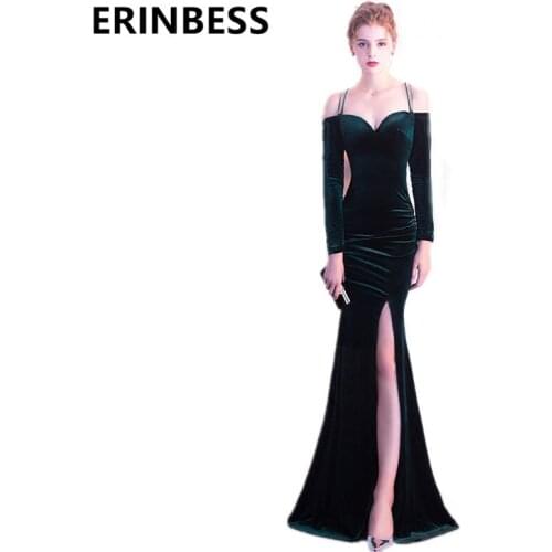 Vestido De Festa Evening Dress Velvet 2019 Robe De Soiree Mermaid Sexy Dark Green Royal Blue Formal Party Gowns