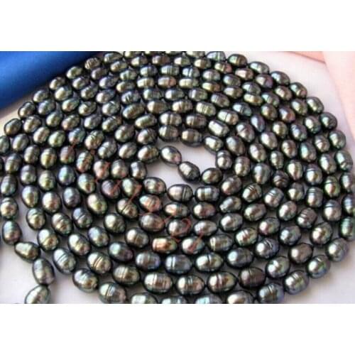 10-11mm black rice freshwater cultured pearl necklace 100"