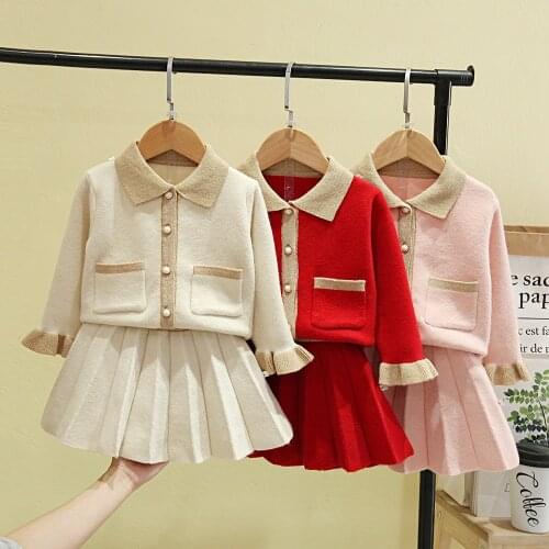 2021 Winter Girl Sweater Set Autumn Childrens Fashion Clothing Toddler Baby Girls Clothes Wholesale Clothing Kids Outfits