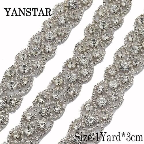 5 YARDS Rhinestones Trimming For Wedding Sash DIY 2CM Iron On Silver Bridal Beaded Crystal RhinestoneTrim for Wedding Belt YS925