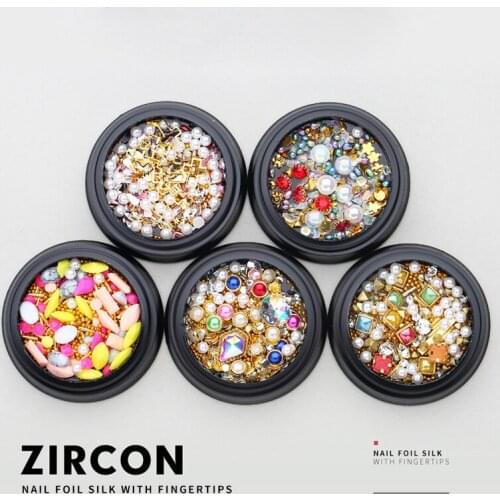 6Box/Set 3D Nail Rhinestones Stones Mixed Colorful Decals with Nail Curved Tweezer Crystals Nail Art Tool Design Decorations Art