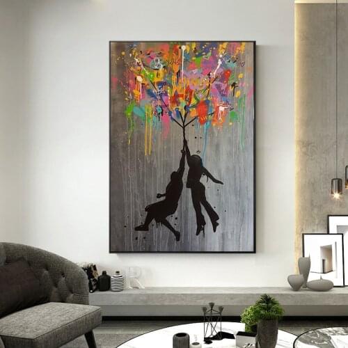 Abstract Graffiti Canvas Poster Modern Street Art Banksy Balloon Girl Cuadros Wall Art Picture for Living Room Home Decor Frame