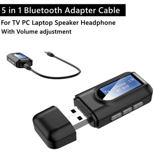 Bluetooth Adapter Wireless LCD Display USB Receiver Music Volume Adjustment Audio Transmitter for PC TV Car 3.5mm AUX Adaptador