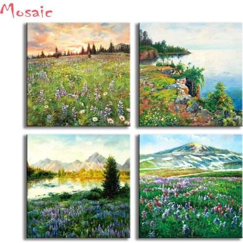 Diamond Embroidery 4pcs Tulip Rose Red Vivid Flower Picture square Rhinestones 5d diy diamond Painting needlework cross stitch