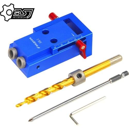 Woodworking Tool Pocket Hole Jig Kit Carpentry Tools Step Drill Bit Set Oblique Hole Locator Wrench Tube Screw for Wood Working