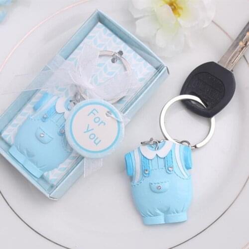 Baby Shower Favors Blue Pink Clothes Design Keychain Baby Baptism Wedding Gift for Guest Birthday Party Souvenir Presents Favors