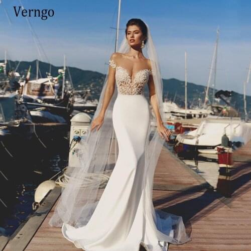Verngo Elegant Mermaid Wedding Dress 2020 New Vestidos de novia Vintage Illusion Neckline Lace Bridal Gowns Simple Wedding Gown