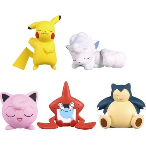 Genuine TAKARA TOMY Pokemon Pikachu Vulpix Rotom Jigglypuff Snorlax Anime Action Figures Model Sleep Elf Gacha Toys Ornaments