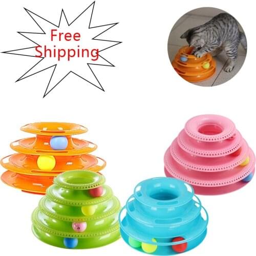 Interactive Funny Pet Toys Cat Crazy Ball Disk Amusement Plate Play Disc Trilaminar Turntable Cat Ball Toy